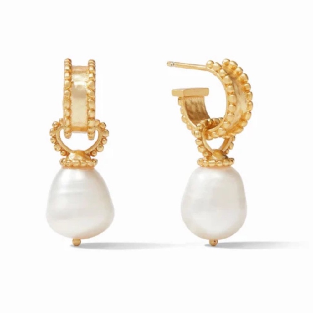 $165 Julie Vos MARBELLA PEARL HOOP & CHARM EARRING